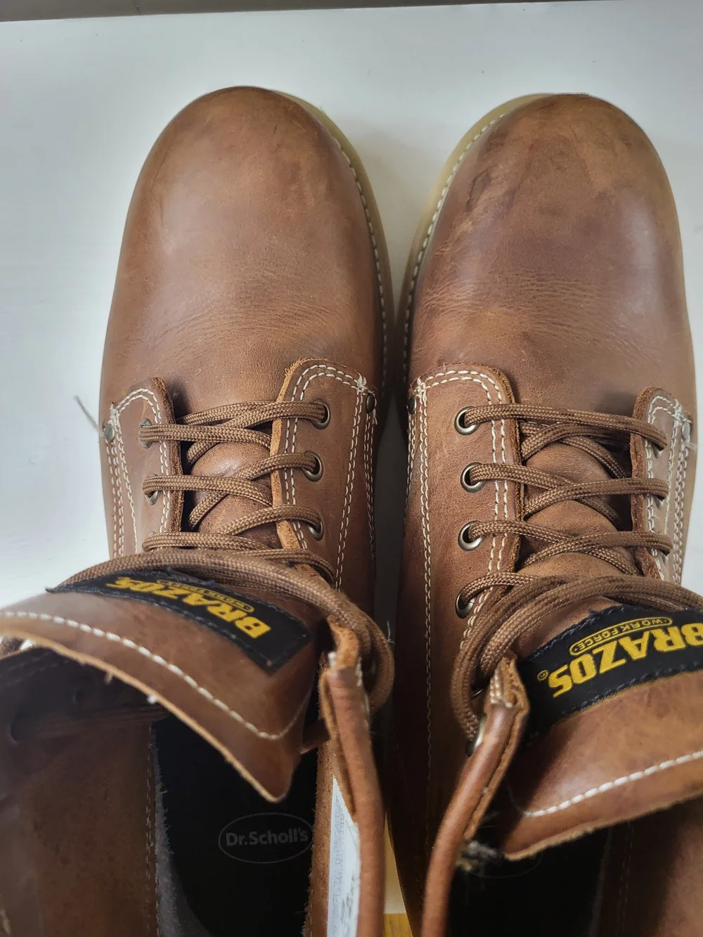 Brazos Men's Tan Leather Work Boots - Lace-Up Construction, Size 12